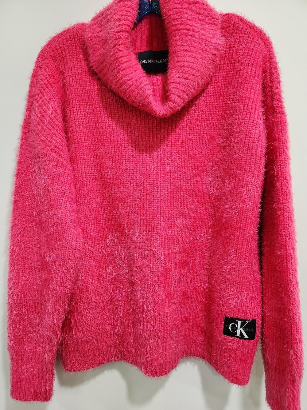 Calvin Klein Hot Pink Fuzzy Cowl Neck Sweater